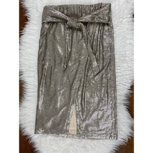 NWT Express Women's XS White Gold Sequin Faux Wrap Midi Pencil Skirt